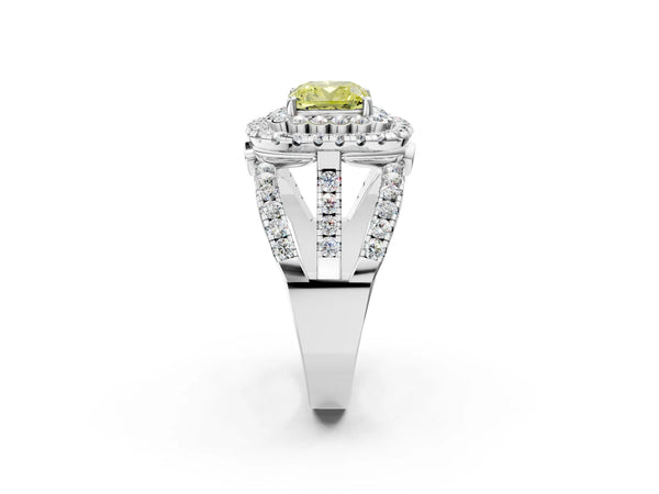 Sterling Silver Cushion Cut Scalloped Double Halo Engagement Ring Setting for Fancy Yellow Center