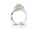 White gold Double Halo Fancy Yellow Cushion Cut Diamond Split Shank Pave Set Ring_6