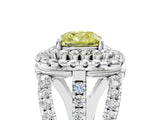 White gold Double Halo Fancy Yellow Cushion Cut Diamond Split Shank Pave Set Ring_8