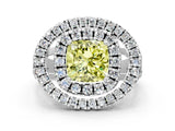 White gold Double Halo Fancy Yellow Cushion Cut Diamond Split Shank Prong Setting Ring