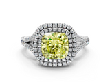 White gold Double Halo Fancy Yellow Cushion  Cut Diamond Split Shank Ring with Four Prong Setting_19