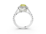 White gold Double Halo Fancy Yellow Cushion  Cut Diamond Split Shank Ring with Four Prong Setting_23