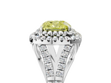 White gold Double Halo Fancy Yellow Cushion  Cut Diamond Split Shank Ring with Four Prong Setting_24