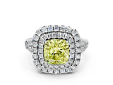 White gold Double Halo Fancy Yellow Cushion  Cut Pave Split Shank Prong Set Ring_15