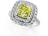 White gold Double Halo Fancy Yellow Cushion  Diamond Pave Band with Four-Prong Setting_78