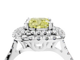 White gold Double Halo Fancy Yellow Cushion  Diamond Pave Band with Four-Prong Setting_82