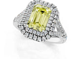 White gold Double Halo Fancy Yellow Emerald Cut Diamond Split Shank Engagement Ring with Four-Prong Setting_28