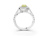 White gold Double Halo Fancy Yellow Emerald Cut Diamond Split Shank Engagement Ring with Four-Prong Setting_30