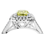 White gold Double Halo Fancy Yellow Emerald Cut Diamond Split Shank Engagement Ring with Four-Prong Setting_31