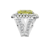 White gold Double Halo Fancy Yellow Emerald Cut Diamond Split Shank Engagement Ring with Four-Prong Setting_32