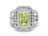 White gold Double Halo Fancy Yellow Emerald Cut Diamond Split Shank Pave Set Ring_3