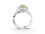 White gold Double Halo Fancy Yellow Emerald Cut Diamond Split Shank Pave Set Ring_6