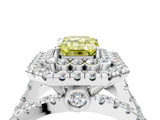 White gold Double Halo Fancy Yellow Emerald Cut Diamond Split Shank Pave Set Ring_7