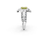 White gold Double Halo Fancy Yellow Emerald Cut Diamond Split Shank Prong Setting Ring_2