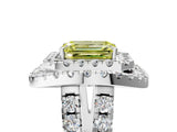 White gold Double Halo Fancy Yellow Emerald Cut Diamond Split Shank Prong Setting Ring_5