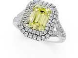 White gold Double Halo Fancy Yellow Emerald  Cut Diamond Split Shank Ring with Four Prong Setting_21