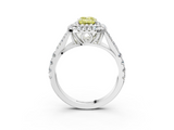 White gold Double Halo Fancy Yellow Emerald  Cut Diamond Split Shank Ring with Four Prong Setting_23