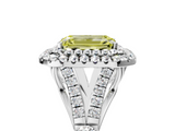 White gold Double Halo Fancy Yellow Emerald  Cut Diamond Split Shank Ring with Four Prong Setting_25