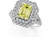 White gold Double Halo Fancy Yellow Emerald  Cut Pave Split Shank Prong Set Ring_16