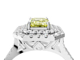 White gold Double Halo Fancy Yellow Emerald  Cut Pave Split Shank Prong Set Ring_19
