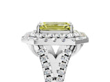 White gold Double Halo Fancy Yellow Emerald  Cut Pave Split Shank Prong Set Ring_20