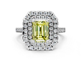 White gold Double Halo Fancy Yellow Emerald  Diamond Pave Band with Four-Prong Setting_43