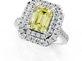 White gold Double Halo Fancy Yellow Emerald  Diamond Pave Band with Four-Prong Setting_45