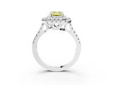 White gold Double Halo Fancy Yellow Emerald  Diamond Pave Band with Four-Prong Setting_46