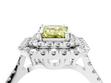 White gold Double Halo Fancy Yellow Emerald  Diamond Pave Band with Four-Prong Setting_47