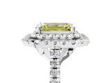 White gold Double Halo Fancy Yellow Emerald  Diamond Pave Band with Four-Prong Setting_49