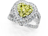 White gold Double Halo Fancy Yellow Heart Cut Diamond Split Shank Pave Set Ring_4