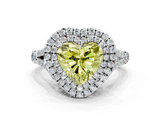 White gold Double Halo Fancy Yellow Heart  Cut Diamond Split Shank Ring with Four Prong Setting_20