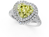 White gold Double Halo Fancy Yellow Heart  Cut Diamond Split Shank Ring with Four Prong Setting_22