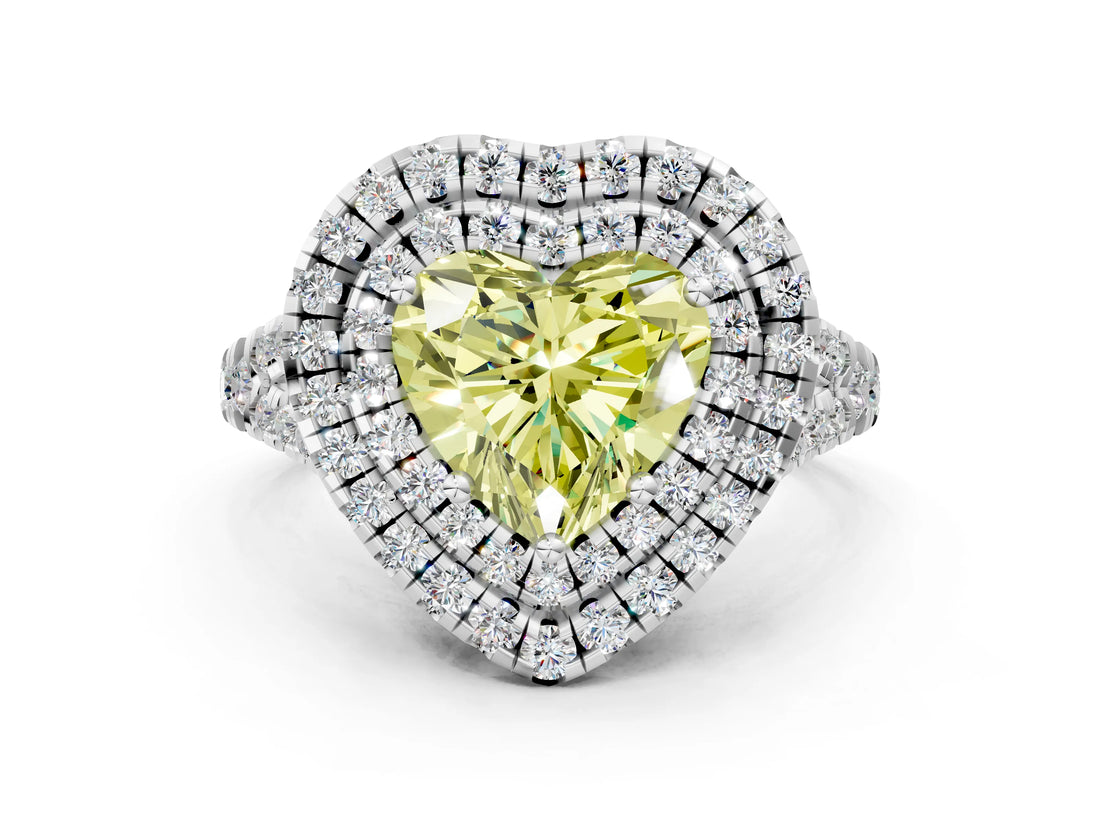 White gold Double Halo Fancy Yellow Heart  Cut Pave Split Shank Prong Set Ring_15