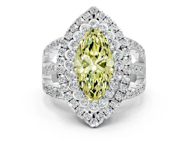 Platinum Marquise Scalloped Double Halo Engagement Ring Setting for Fancy Yellow Center