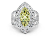 White gold Double Halo Fancy Yellow Marquise Cut Diamond Split Shank Pave Set Ring_3