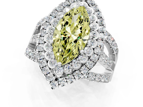 Platinum Marquise Scalloped Double Halo Engagement Ring Setting for Fancy Yellow Center