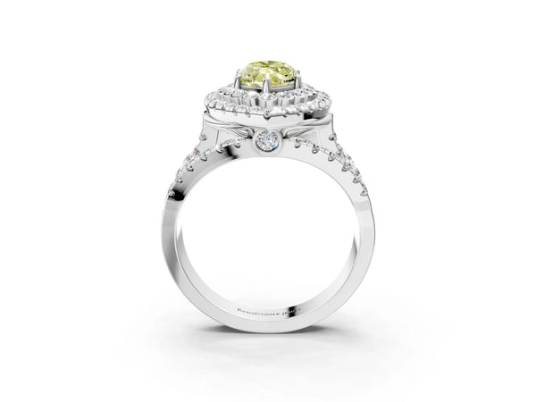 Platinum Marquise Scalloped Double Halo Engagement Ring Setting for Fancy Yellow Center