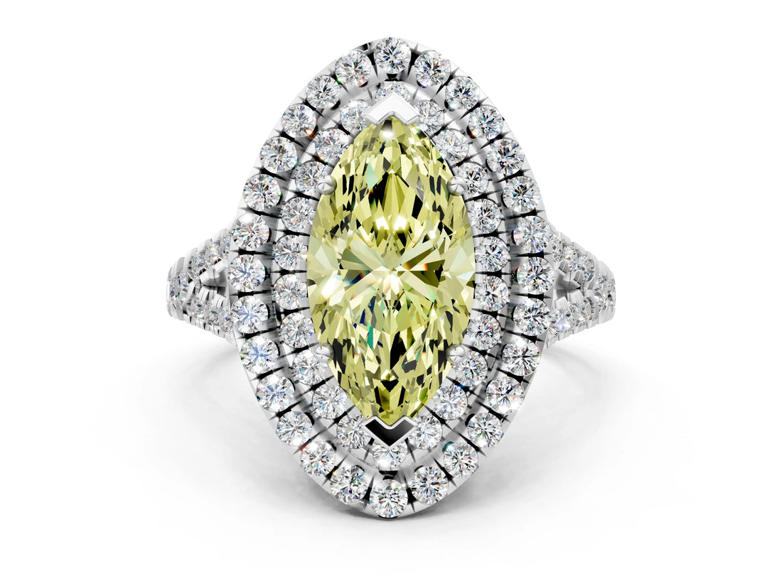 White gold Double Halo Fancy Yellow Marquise  Cut Pave Split Shank Prong Set Ring_15