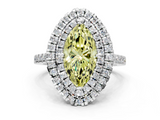White gold Double Halo Fancy Yellow Marquise  Diamond Pave Band with Four-Prong Setting_17