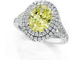 White gold Double Halo Fancy Yellow Oval Cut Diamond Split Shank Engagement Ring with Four-Prong Setting_28
