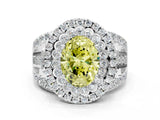 White gold Double Halo Fancy Yellow Oval Cut Diamond Split Shank Pave Set Ring_3