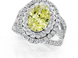 White gold Double Halo Fancy Yellow Oval Cut Diamond Split Shank Pave Set Ring_4