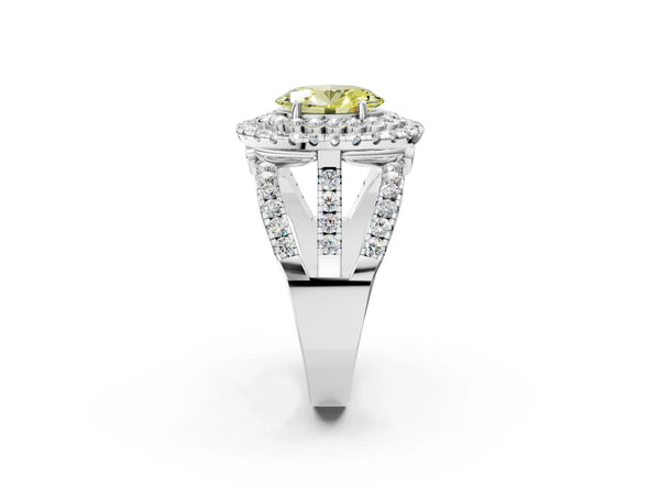 Platinum Oval Scalloped Double Halo Engagement Ring Setting for Fancy Yellow Center