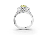 White gold Double Halo Fancy Yellow Oval Cut Diamond Split Shank Pave Set Ring_6
