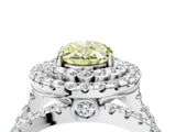 White gold Double Halo Fancy Yellow Oval Cut Diamond Split Shank Pave Set Ring_7