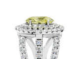 White gold Double Halo Fancy Yellow Oval Cut Diamond Split Shank Pave Set Ring_8
