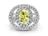 White gold Double Halo Fancy Yellow Oval Cut Diamond Split Shank Prong Setting Ring