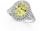 White gold Double Halo Fancy Yellow Oval  Cut Diamond Split Shank Ring with Four Prong Setting_21