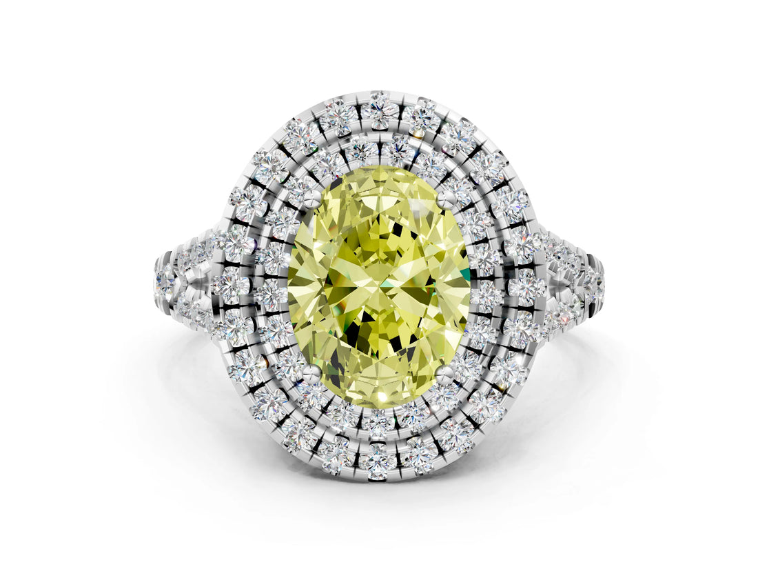 White gold Double Halo Fancy Yellow Oval  Cut Pave Split Shank Prong Set Ring_15